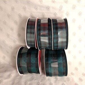 New! Set of 5 Rolls of Green/Black Wired Ribbon